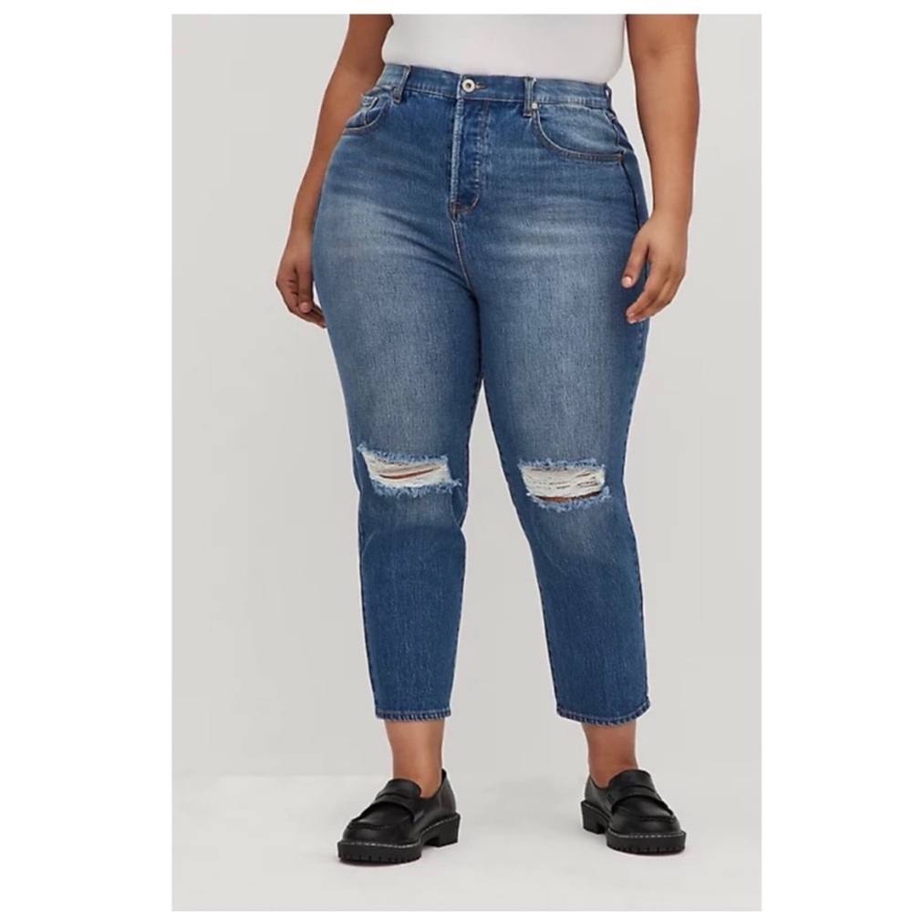 New Torrid Premium Skinny Mom Jeans Premium High Rise Blue Jeans 26R Distressed - Picture 2 of 6